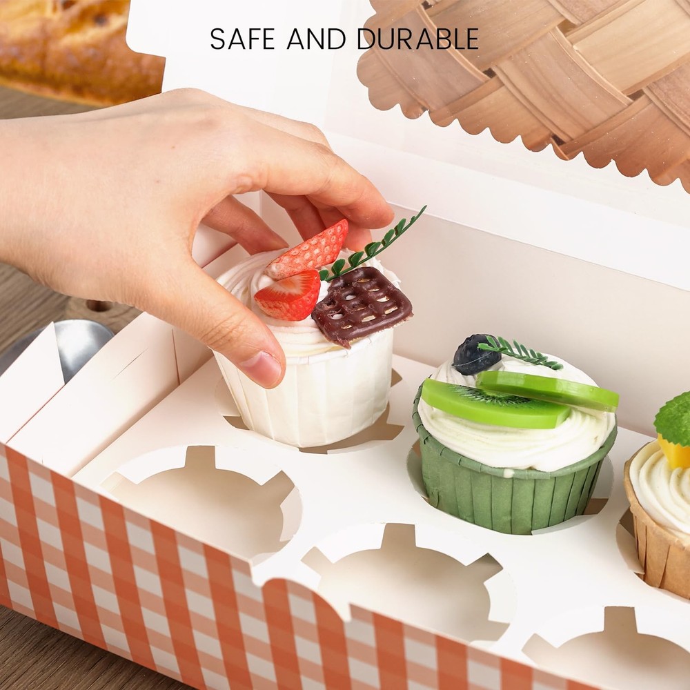 6 Count Cupcake Boxes, 15PCS 9.5"x6.3"x3" Cupcake Container with Window Boxes...