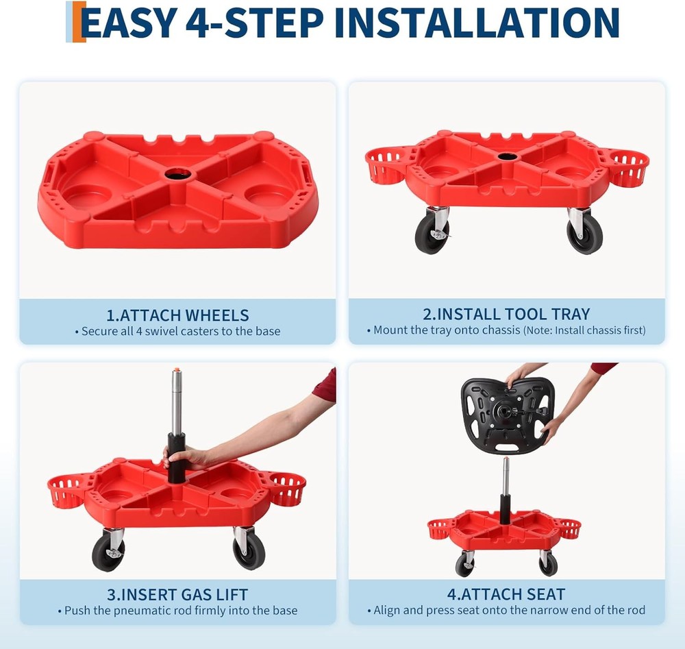 Adjustable Rolling Mechanic Stool w/ Tool Tray & Locking Wheels–300 lbs Capacity