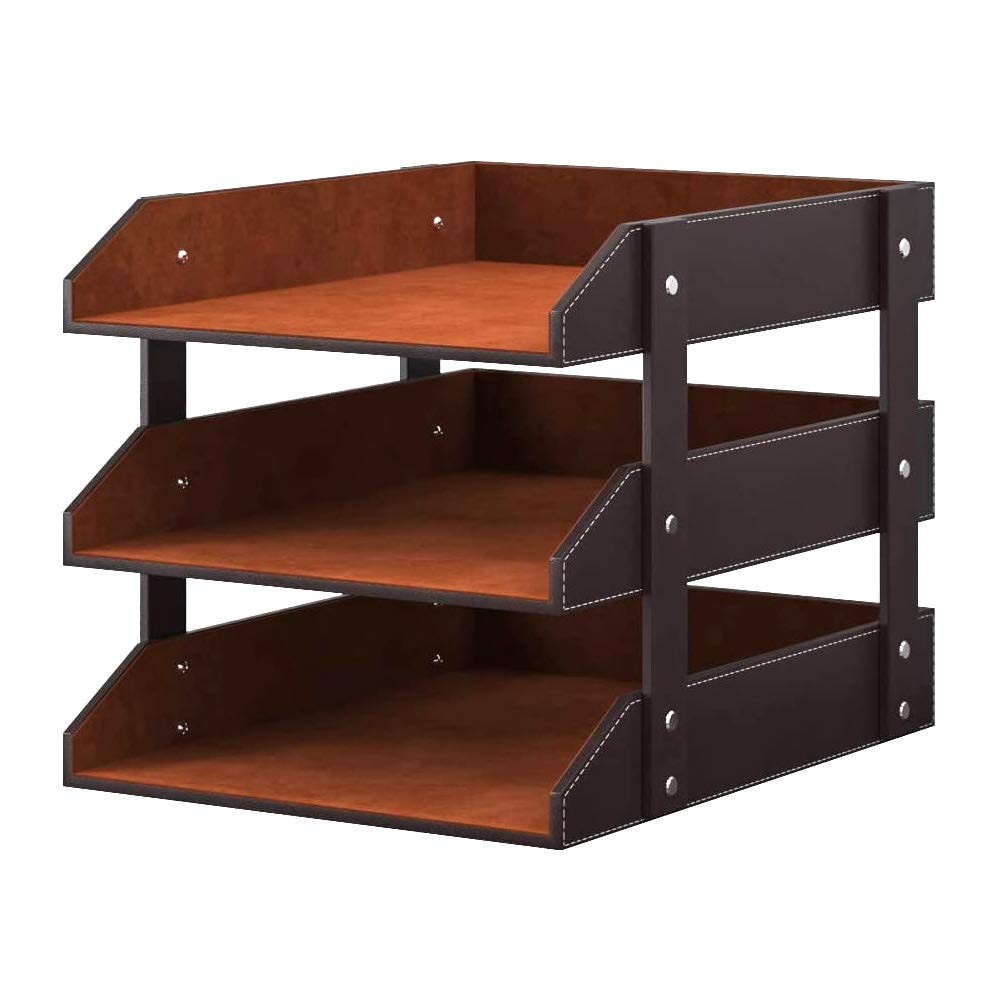 Leather Desk Organizer, NIFIVE 3-Tier Stackable Document Tray, Perfect Deskto...