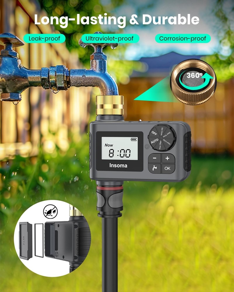 Sprinkler Timer with Brass Swivel, Programmable Water for compact, Gray