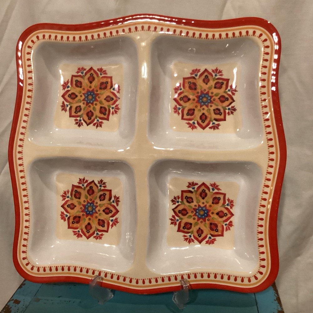 Floral Burst Melamine Square Divided Serving Platter