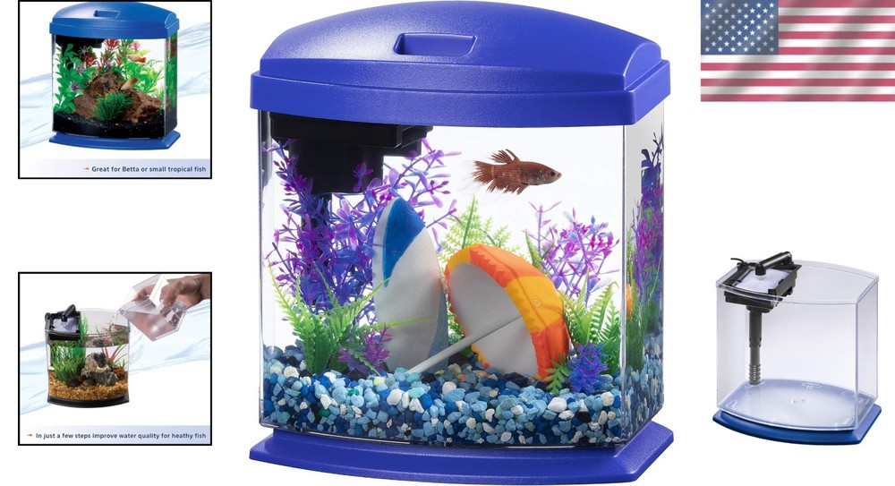 Blue Small Fish Tank with SmartClean Technology.