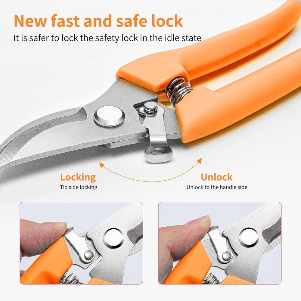 Orange Garden Shears Sharp Stainless Steel 6.9" Pruning Scissors