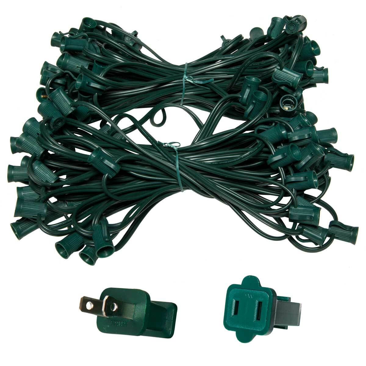 10'-100' Green Christmas Light Socket Stringer, 12" Spacing, C7/E12, 8A, SPT1