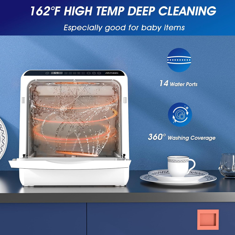 Portable Countertop Dishwashers, 5 Washing Programs Mini Dishwashers with 1.2 Ga