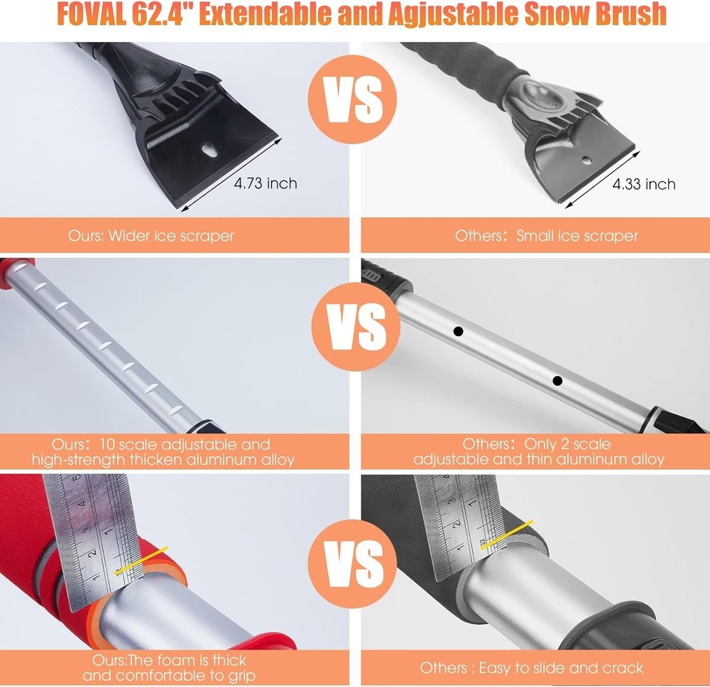 Compact 62.4” Snow Brush with Adjustable Length - Essential Winter Tool