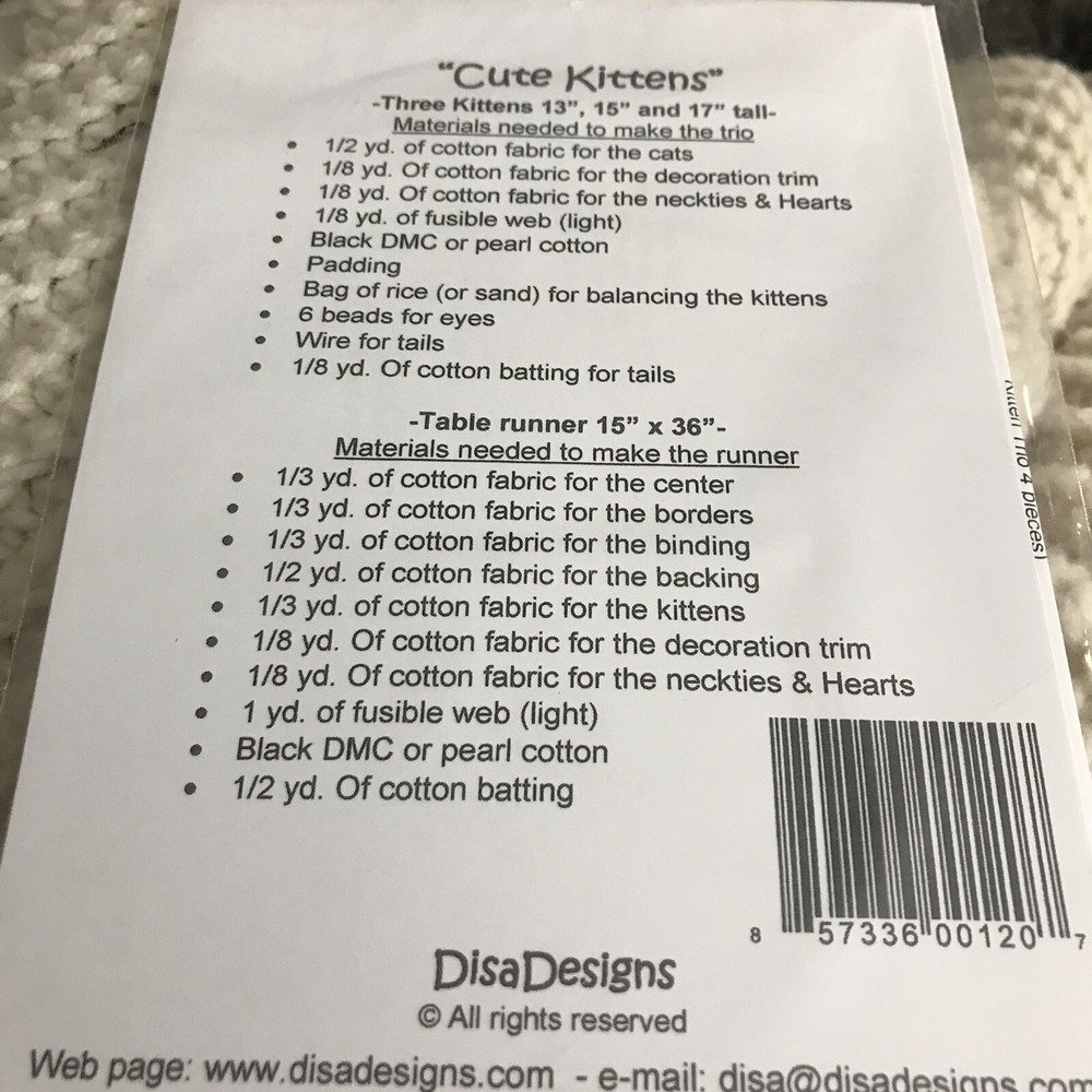 Quilt Pattern: Cute Kitems Table my Runner Disa Design I B