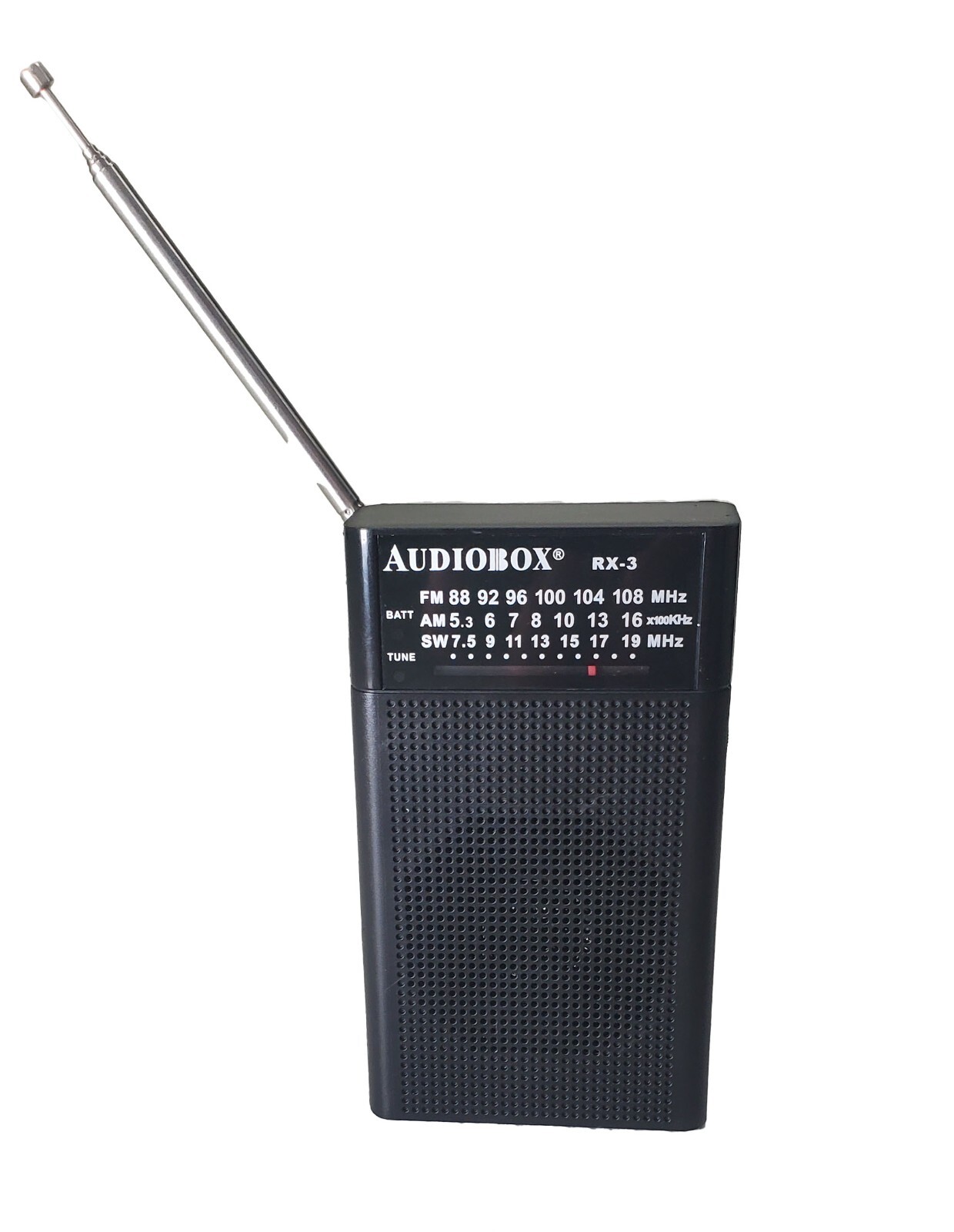 Audiobox RX-3 AM/FM/SW Portable Pocket Size Radio with Telescoping Antenna Black
