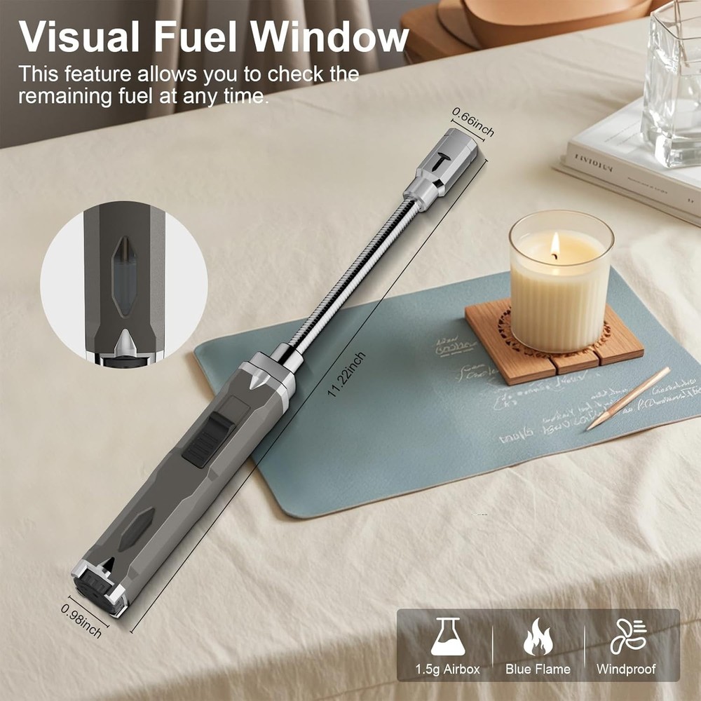 Long Grill Lighter,Refillable Butane,Windproof Flexible with Visual Fuel Wind...