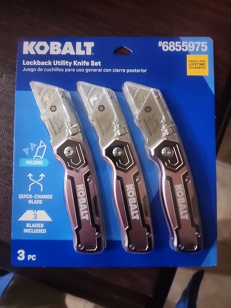 Kobalt 3 pc. Lockback Quick-Change Utility Knife Set - Pink Aluminum Handle
