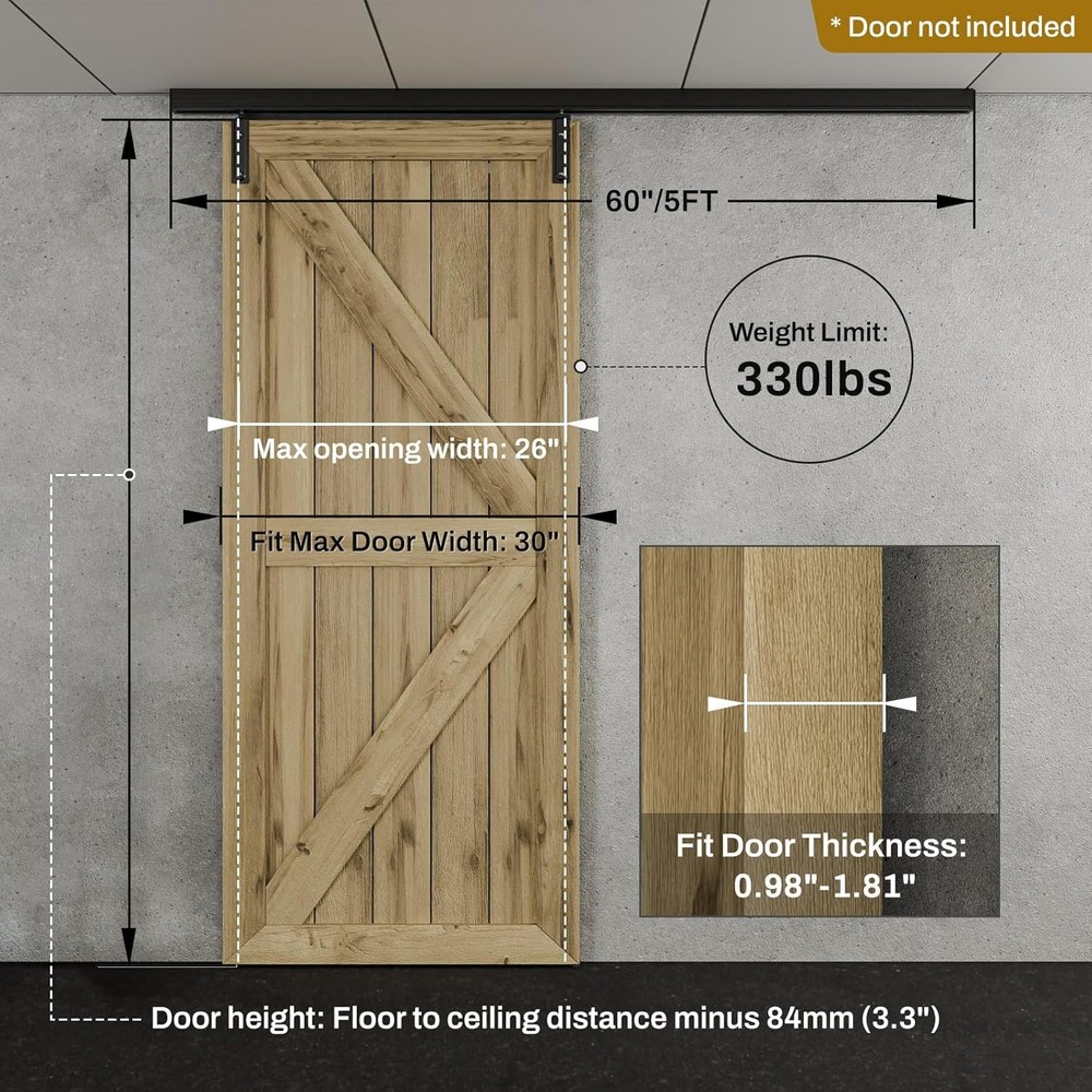 5FT-8FT Ceiling Mount Box Track Sliding Barn Door Hardware Kit Barn Door System