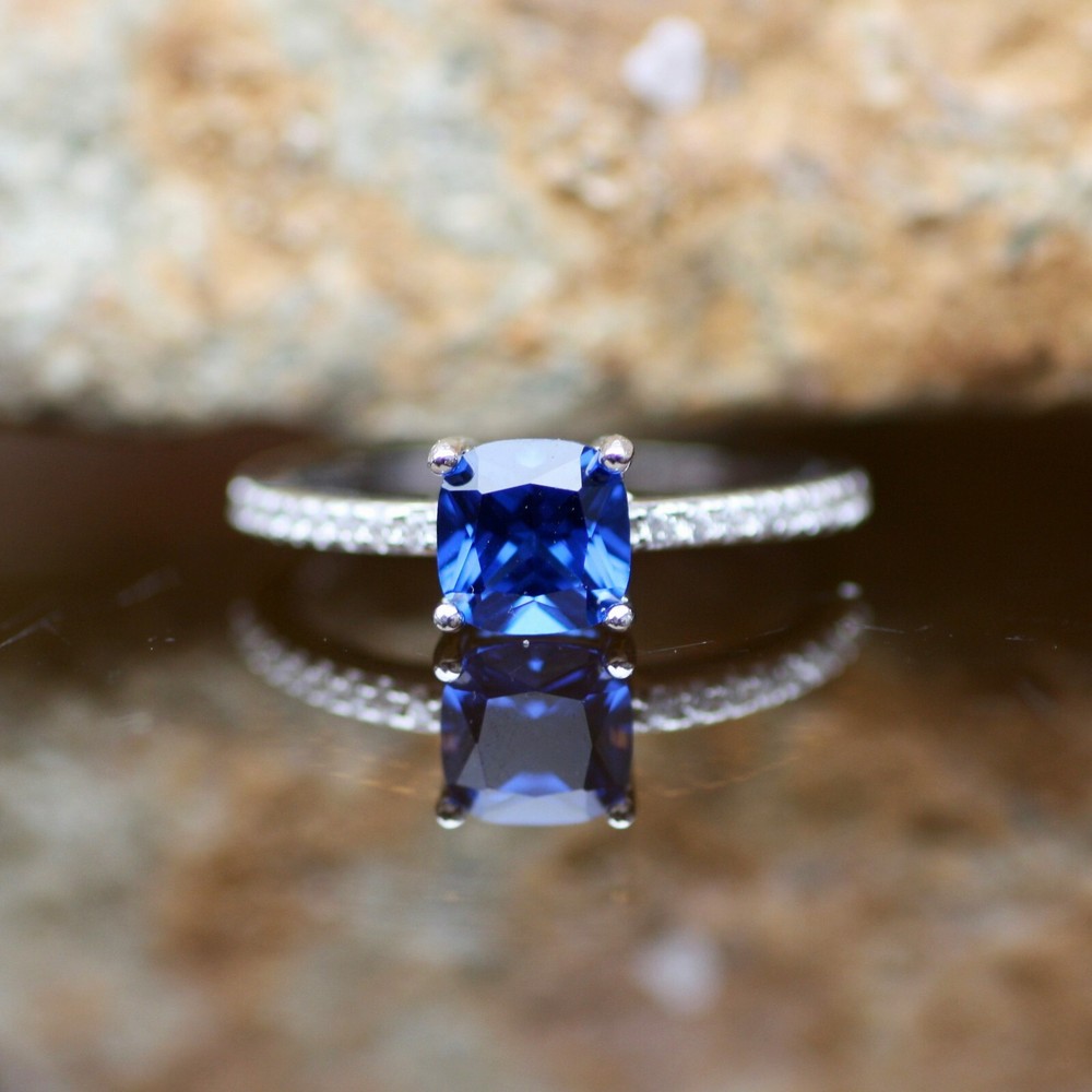 Lab Made Sapphire Ring Solid Sterling Silver 925 , September birthstone Canada