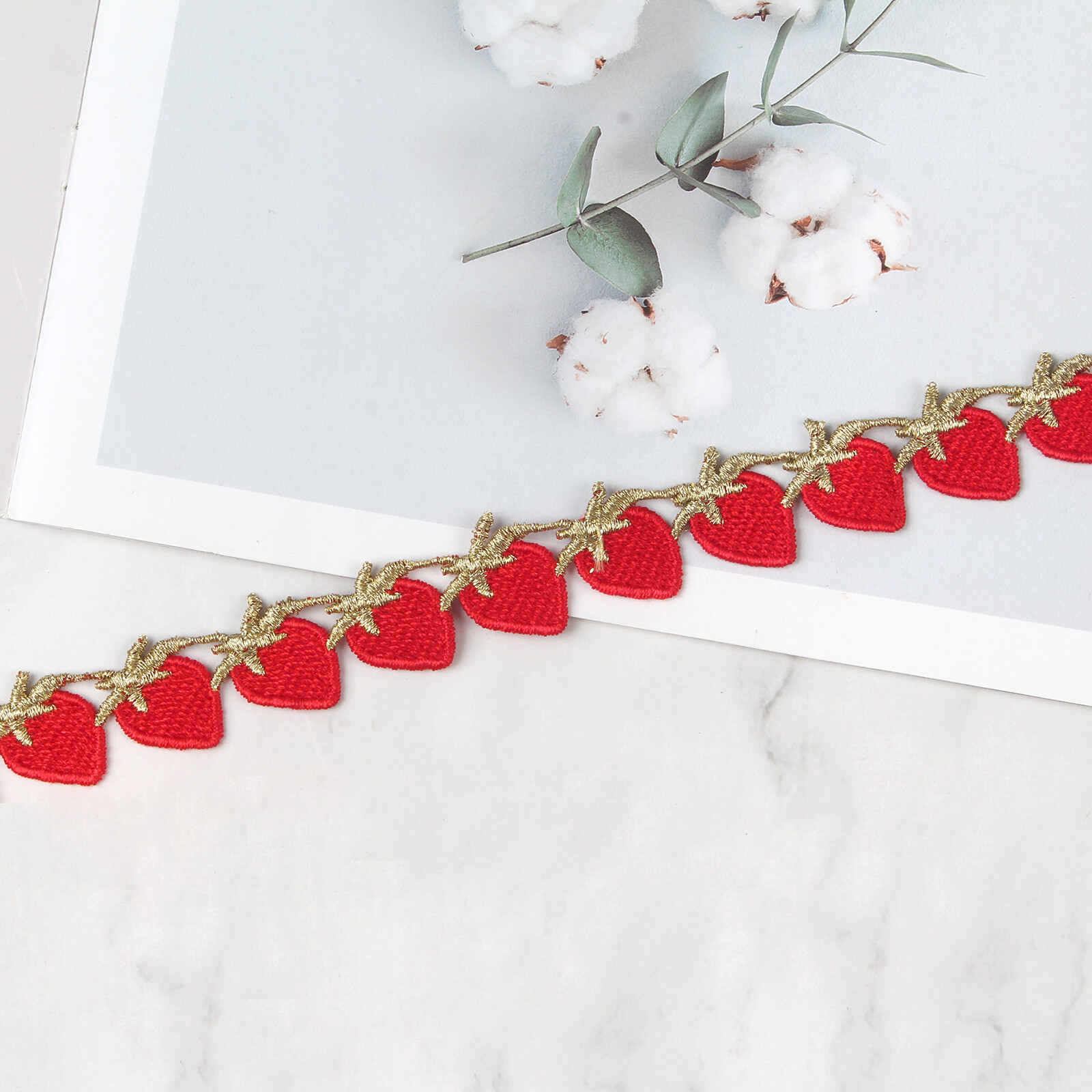 5 Yards Strawberries Shaped Embroidered Lace Trim Ribbon