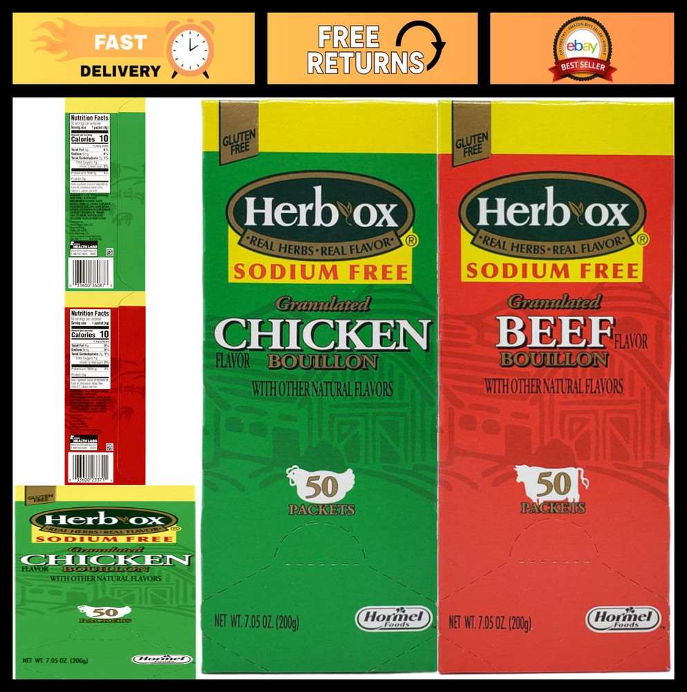 Sodium-Free Bouillon Packets Bundle - Beef & Chicken Flavor, 100 Total Packets