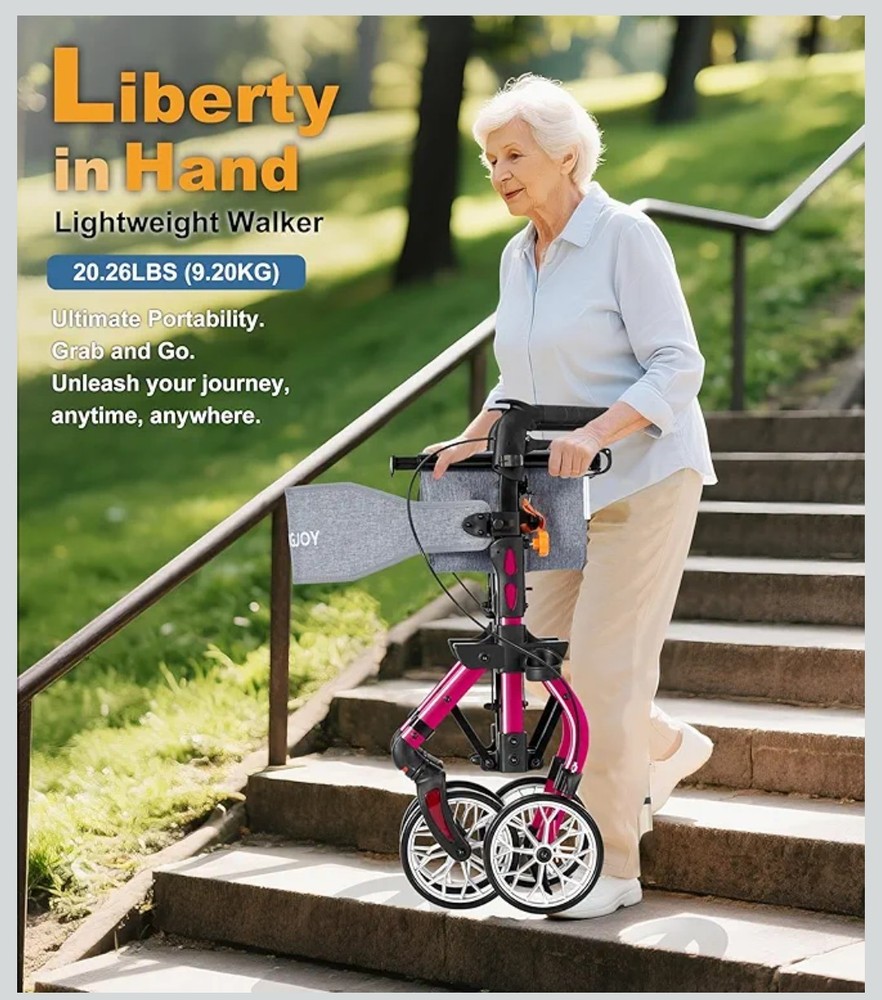 Lightweight Rollator, Foldable Rolling Walker with 4 And Breaks