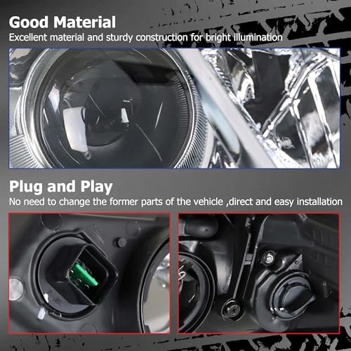 Driver Side and Passenger Side Headlights Assembly Halogen Replacement for