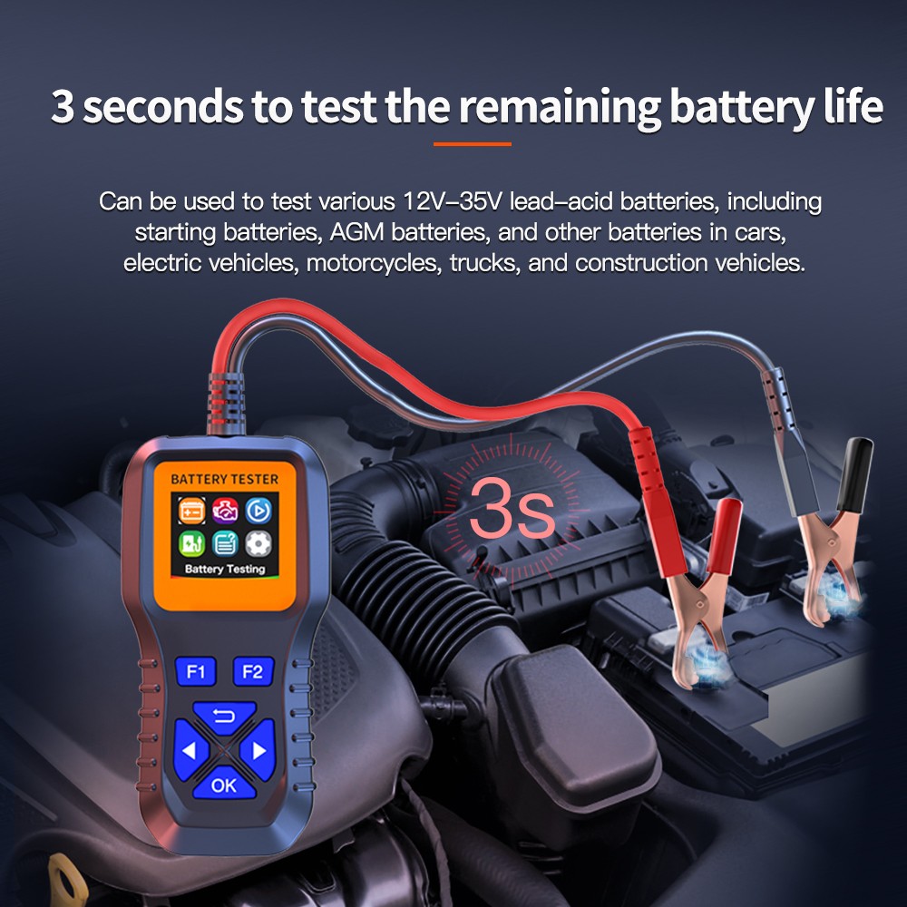 Car Battery Tester Digital Battery Analyzer Data Detection Supports 12 Languages