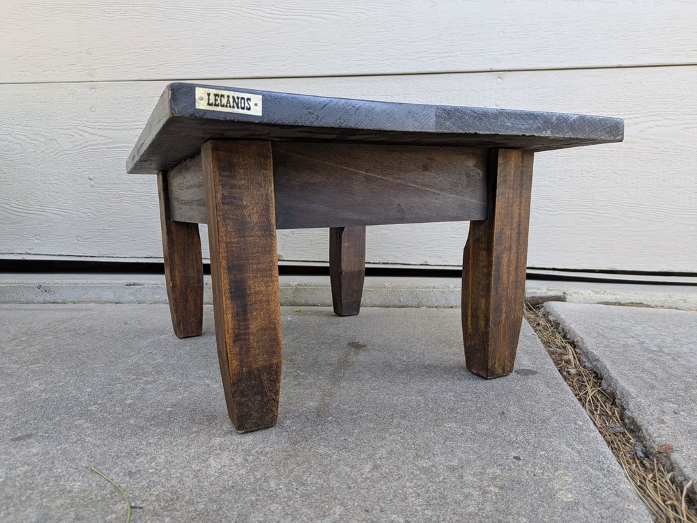 Vintage Rustic Solid Wood Low Floor Table Plant Stand Spanish Colonial Brutalist