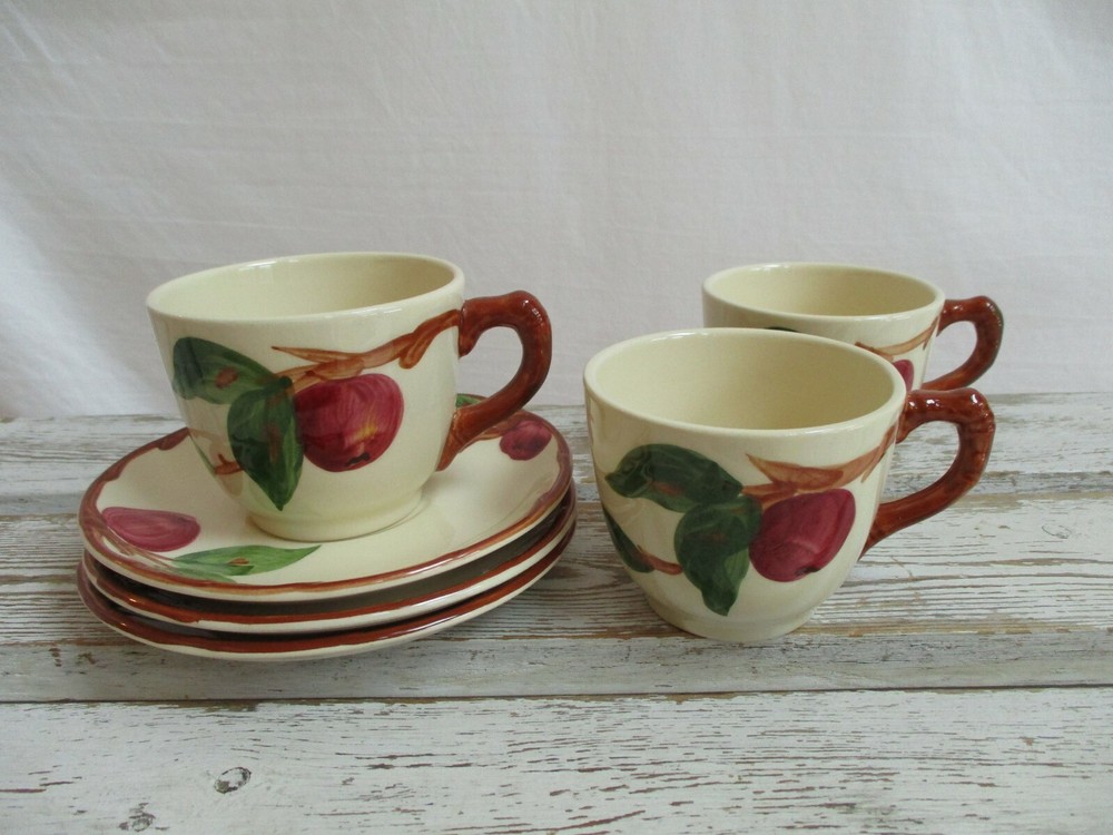 (3) Franciscan USA Cups And Saucers Apple Pattern