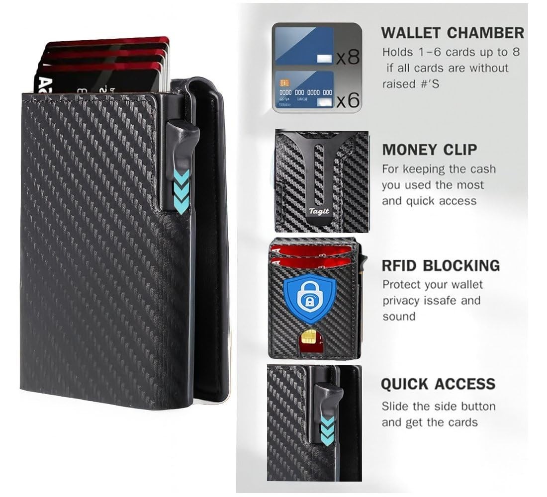 RFID Blocking Pop-Up Leather Men’s Wallet Slim Bifold with Money Clip Gift-Ready