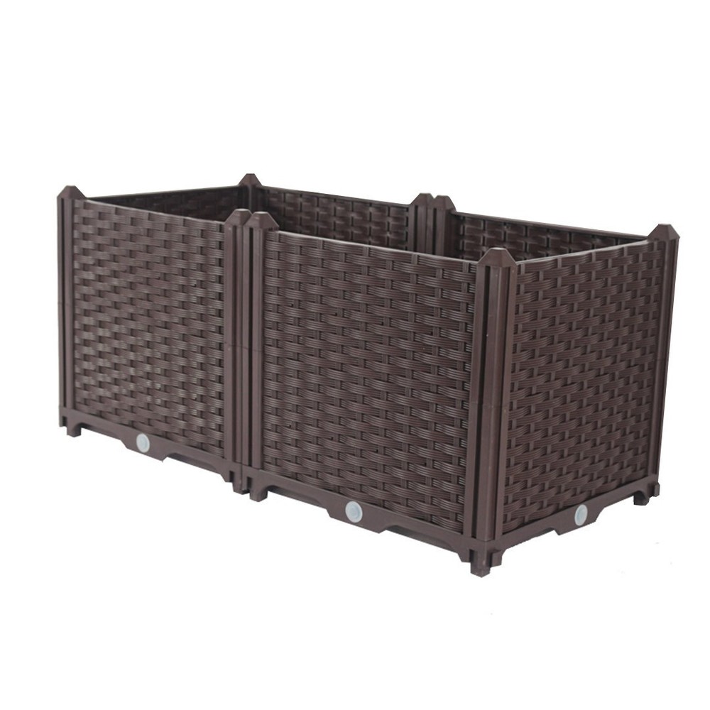 32" X 16" Dark Brown Heavy Duty Plastic Rectangular Self Watering Planter Box