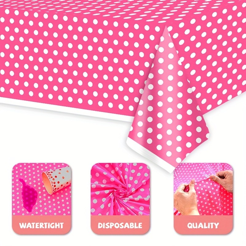 4Pcs Rose Dot Tablecloths - Plastic Disposable Rose and White Tablecloths