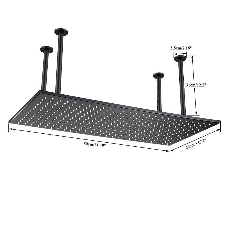 Rainfall 16"x32" Large Shower Head Top Sprayer Ceiling Mounted Matte Black