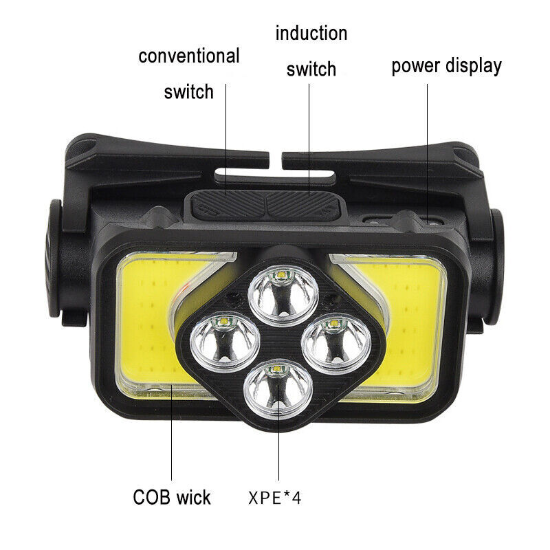 COB LED Headlamp Headlight Flashlight Torch USB Rechargeable Waterproof Sensor
