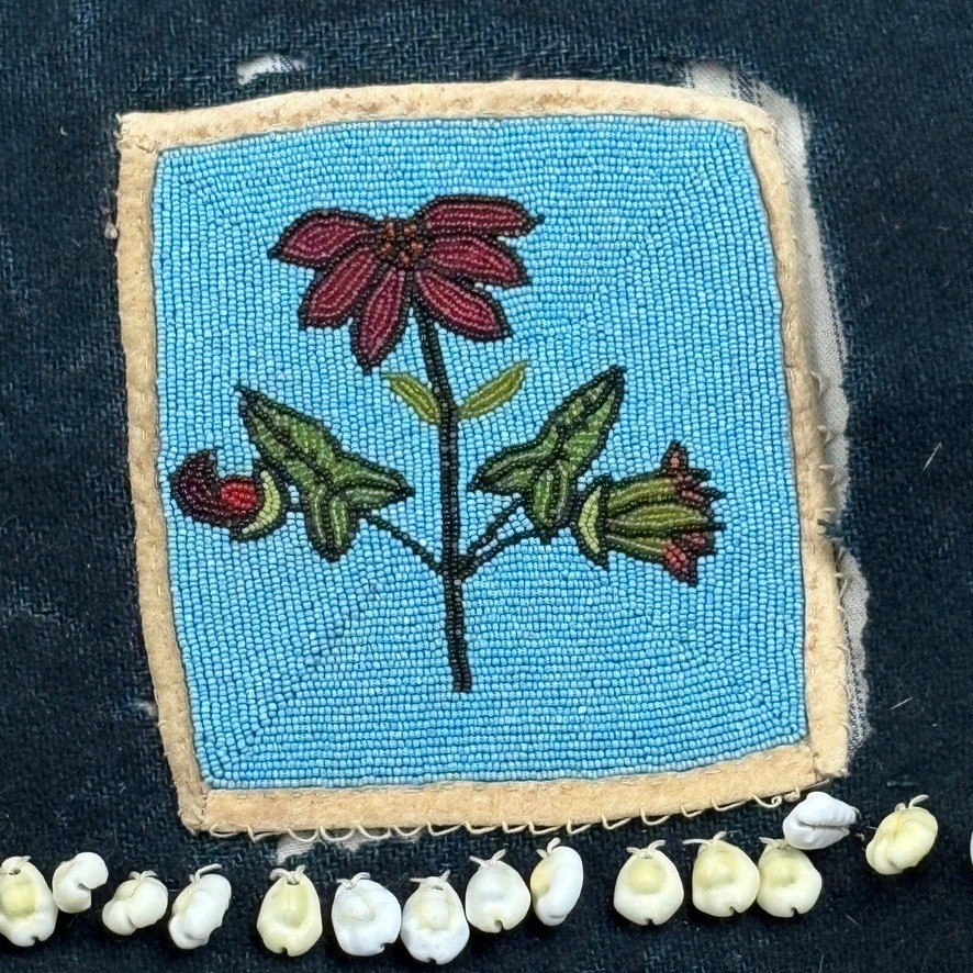 Antique Native American Wool Vest w Old Beaded Detail Cloth Lining Conch Shells