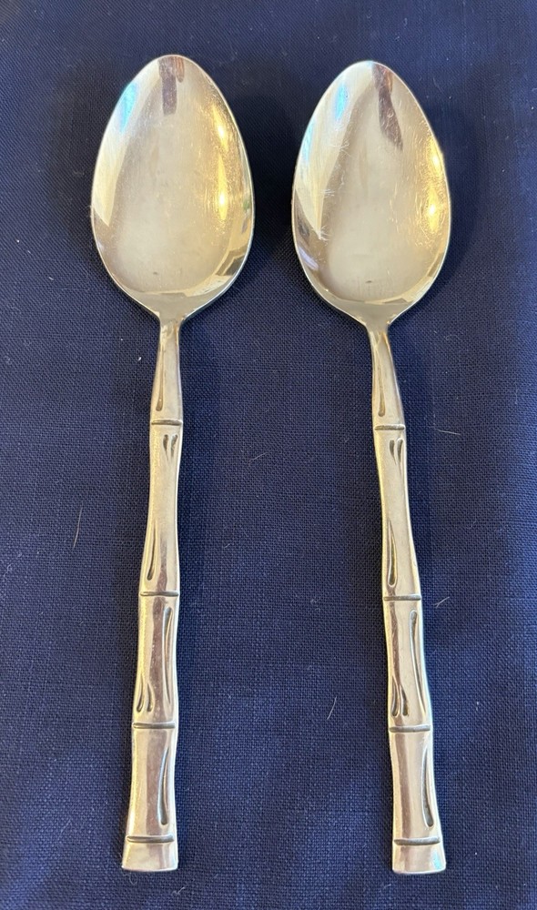 Pair Rebacraft Stainless Steel REGAL BAMBOO 8 3/8” Solid Serving Spoon