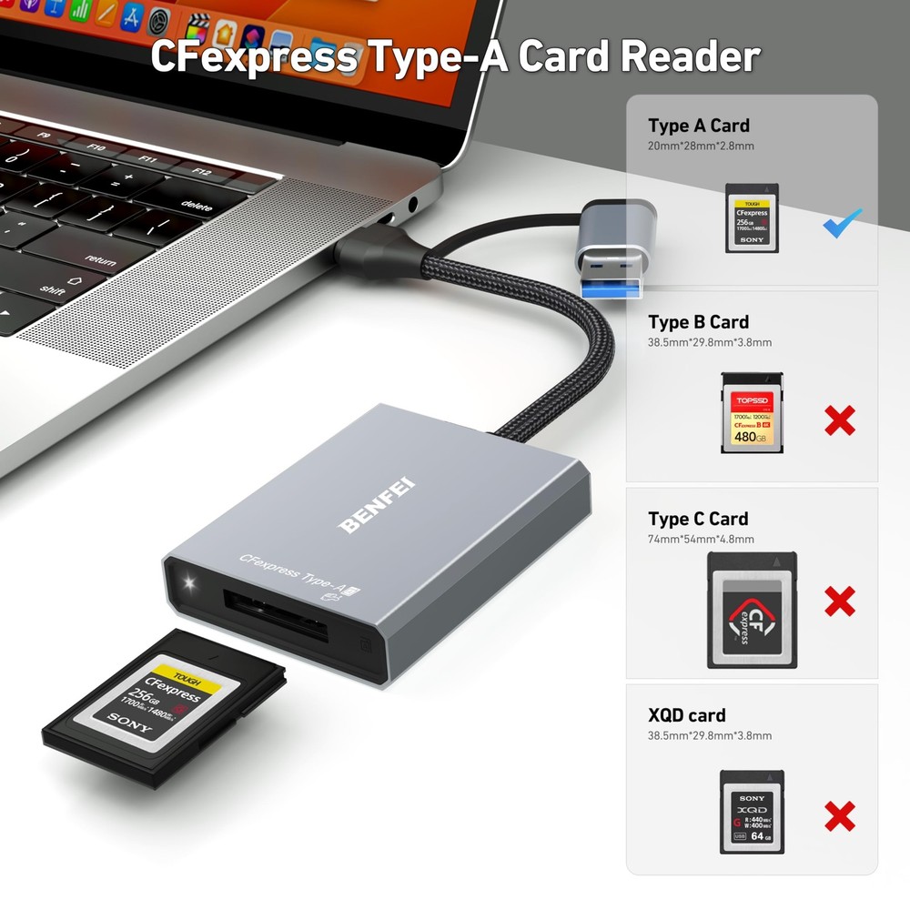 BENFEI CFexpress Type A Card Reader with USB 3.2 (Gen Typ A, Grey
