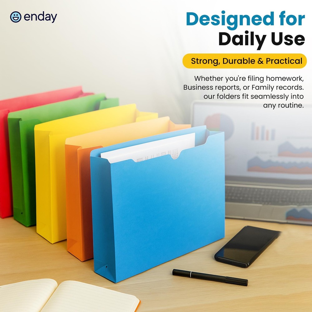2 Inch File Jackets (25 Pack)- Assorted Colors Expandable File Folders - Stra...