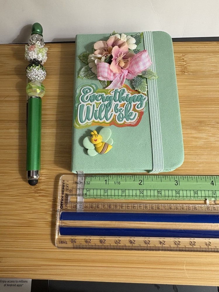 HANDCRAFTED BEADED PEN & NOTE PAD SET -everything Will Be Ok
