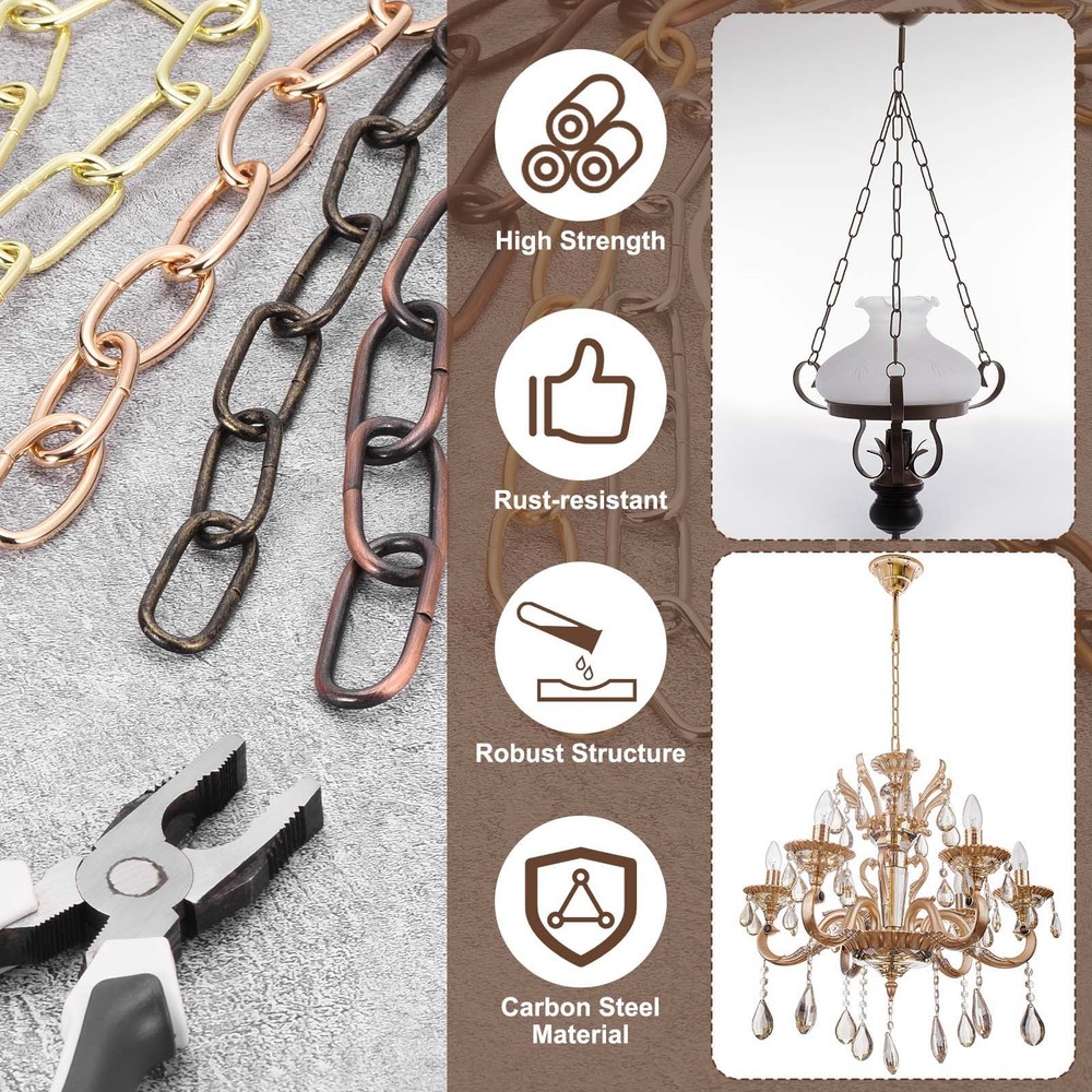 2ft 3mm Lighting Hanging Chain Chandelier with Quick Link Lock, Black