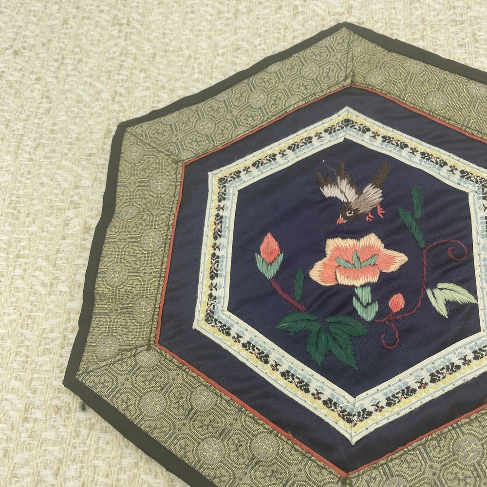 Vintage Chinese silk embroidered hexagonal doily
