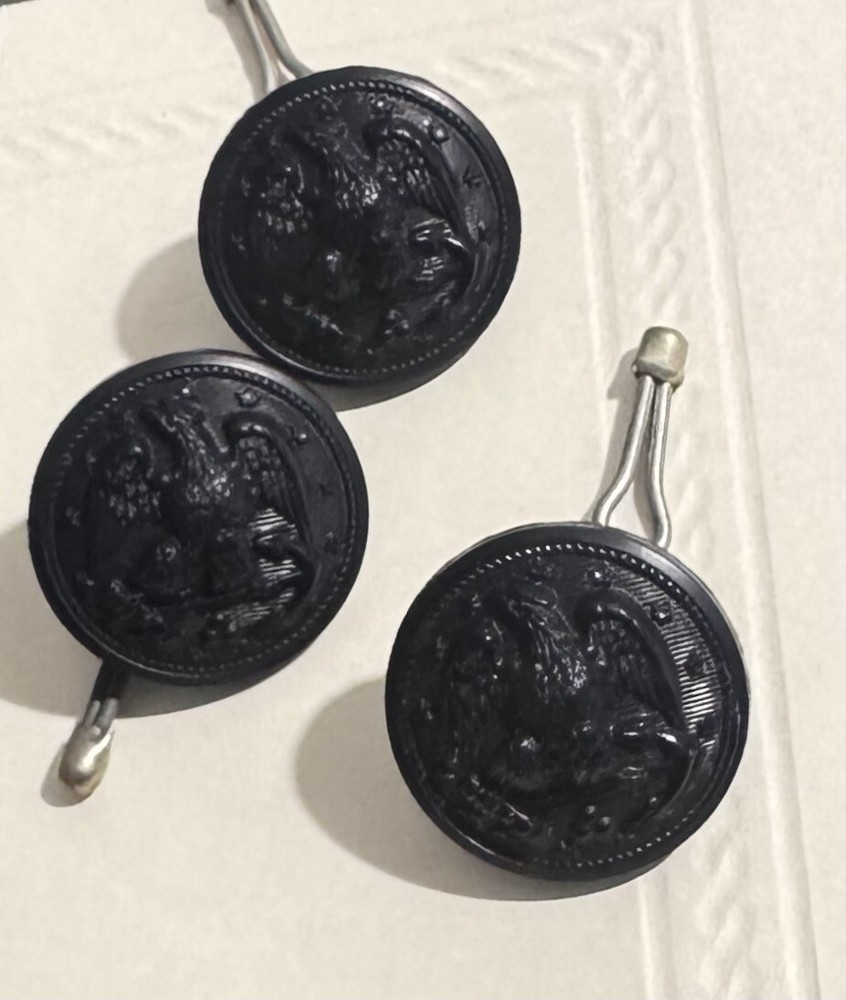 (3) VTG Military Buttons Embossed Eagle Crest .75” Navy Black Toggle Back Loop