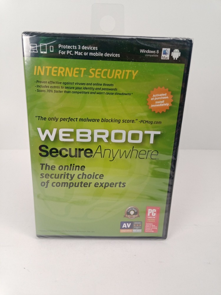 Webroot Secure Anywhere Internet Security PC MAC Mobile Devices Windows 8 New