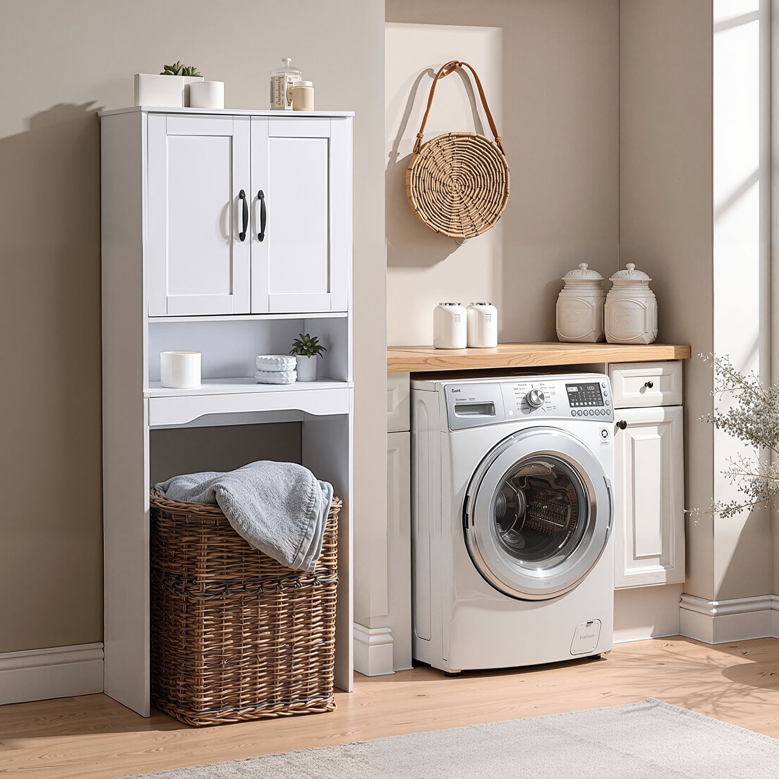 VEVOR Over The Toilet Storage Cabinet for Bathroom with Adjustable Shelf 65" H