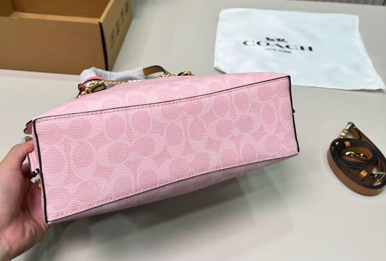 COACH Mollie Tote Bag 25 In Signature Canvas With Charms CER24 Powder Pink #NEKO