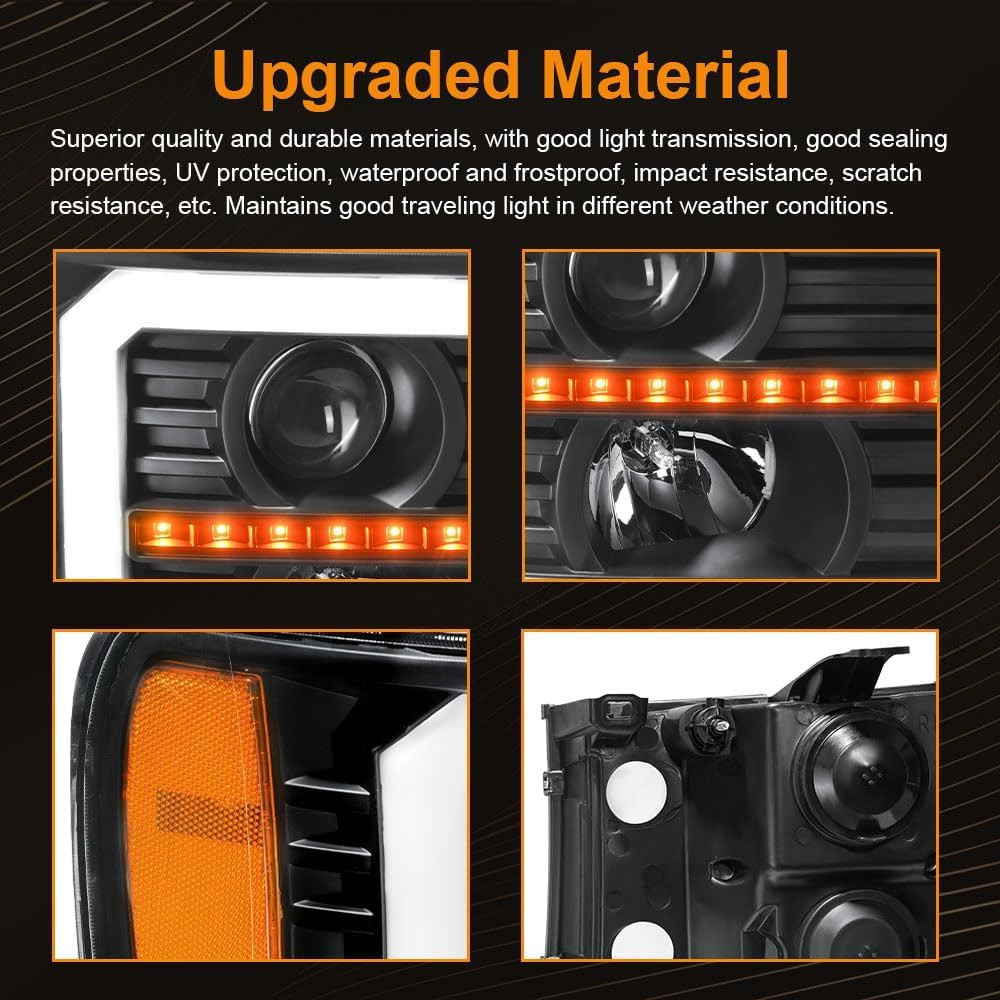 LED DRL Headlight Assembly, Headlights Kit Compatible with 2007-2013 GMC Sierra