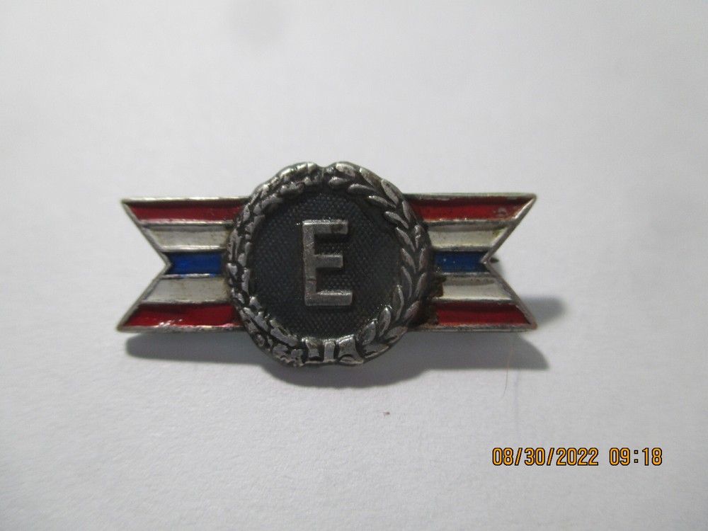 Sterling Army Navy Production "E" Award Pin World War II