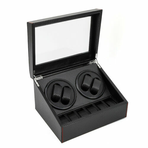 10 Slots Watch Winder Automatic Rotation MDF + PU Display Storage Box Black