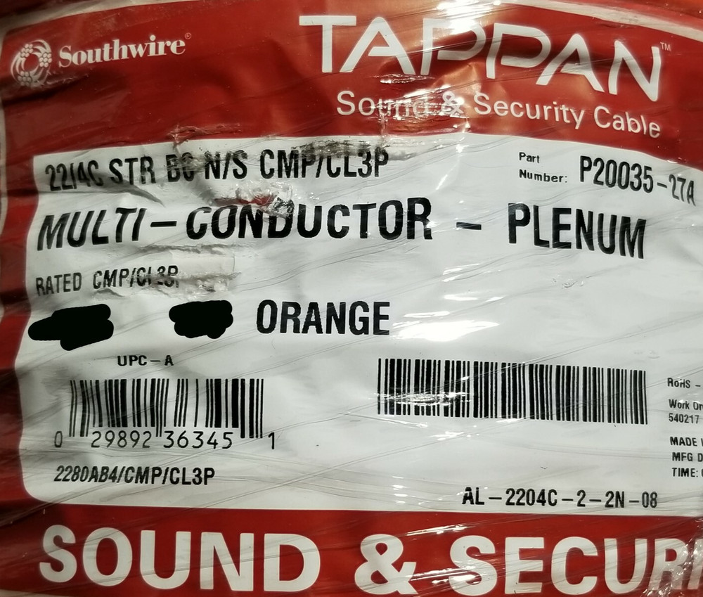 Southwire/Tappan 22/4C Stranded Security/Control Cable Plenum Orange /100ft