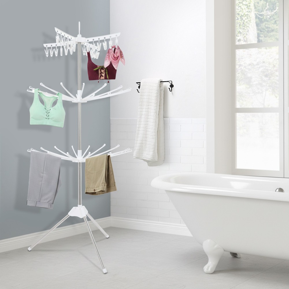 3-Tier Laundry Drying Rack Foldable Clothes Drying Rack Rotating Clothing Rack