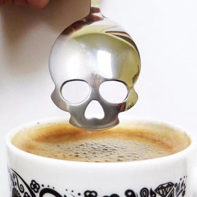 Coffee Spoon Skull Head Original Silverware Kitchen Utensil Set 3Pcs
