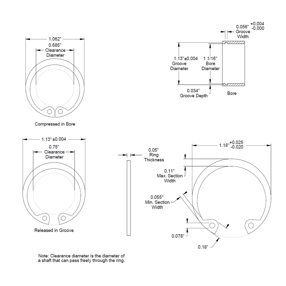 1 1/16" (1.062) ** Internal ** Retaining Ring, Snap Ring SAE Black Phosphate NEW