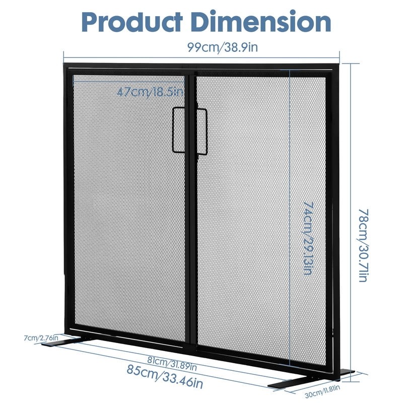39" Fireplace Screen with Hinged Doors, 2 Panel Spark Guard Cover