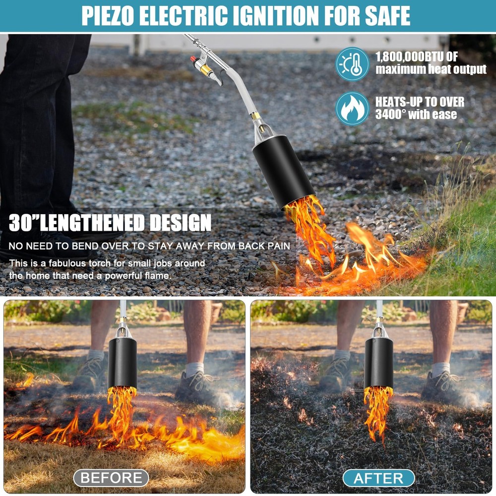 Propane Torch Weed Burner without Storage Bag, Silver