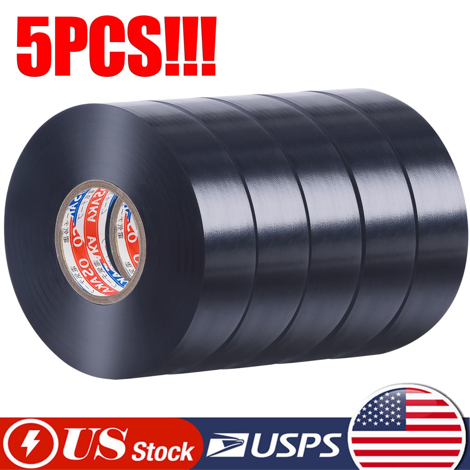 Electrical Tape Wiring Harness wire (5-Pack, Black, 3/4" W x 20ft L) auto truck