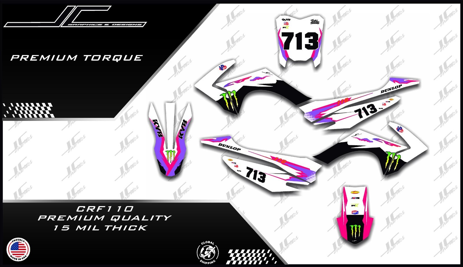 PremiumTorque CRF110 Style Graphics kit decals THICK AND HIGH GLOSS